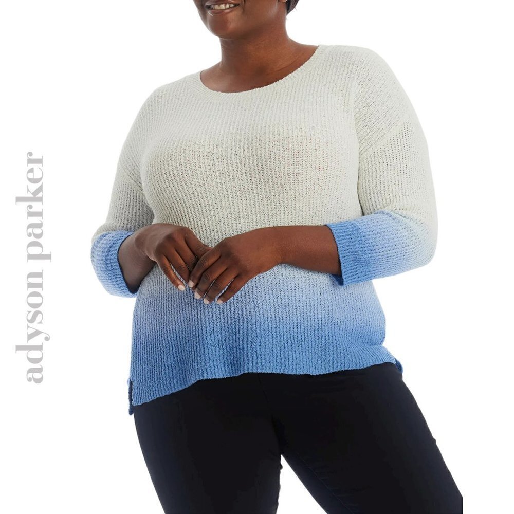 NWT ADYSON PARKER Plus 3/4 Sleeve Ombre Dip Dye Soft Cotton Blend Knit Sweater